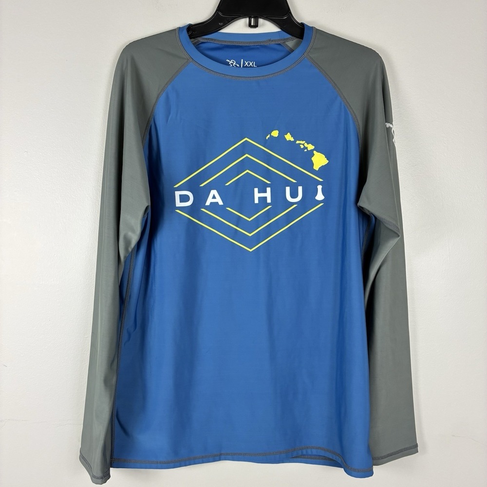 Da Hui Rash Guard Mens Size XXL Blue Long Sleeve Pullover Stretch Beach
